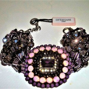 NWT OTTAVIANI PURPLE COLOR BEADED SILVER TONE BRACELET--7-8" ADJUSTABLE